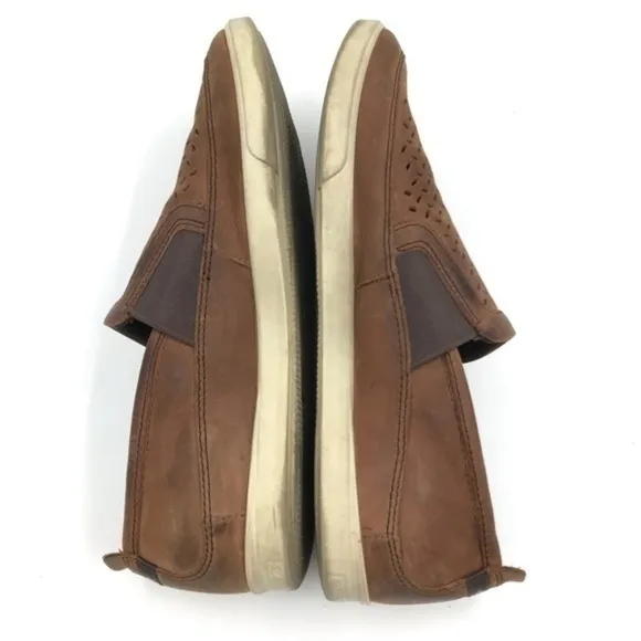 Ecco Brown Leather Collin Perforated Slip On Sneaker Shoes Size 41