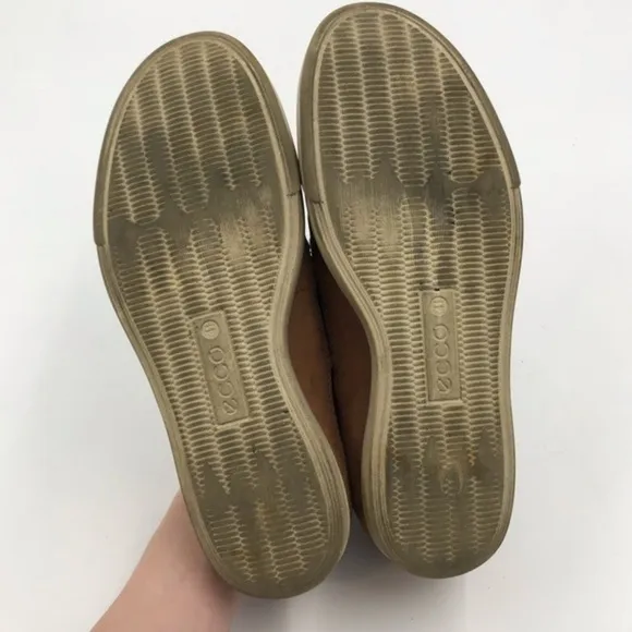 Ecco Brown Leather Collin Perforated Slip On Sneaker Shoes Size 41