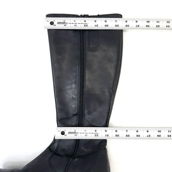 Ecco EU40 US9 Hobart Boots Black Leather Buckle Tall Knee High Ridding Moto