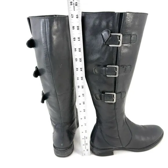 Ecco EU40 US9 Hobart Boots Black Leather Buckle Tall Knee High Ridding Moto