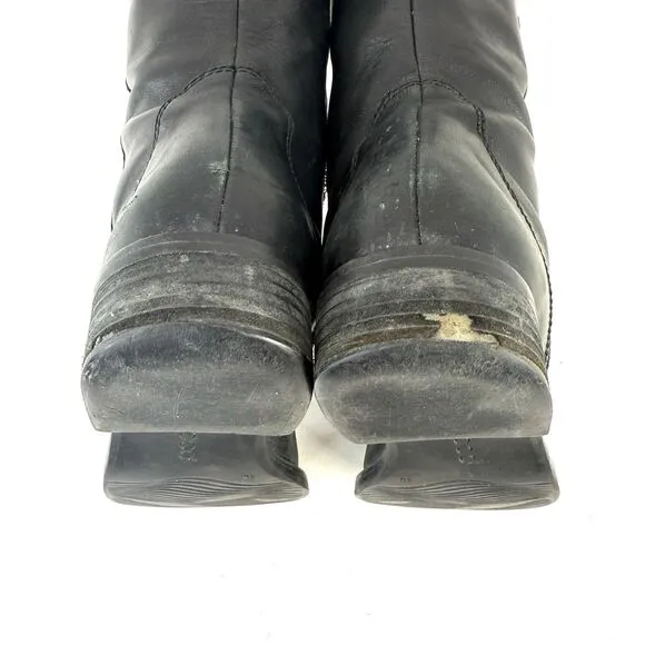 Ecco EU40 US9 Hobart Boots Black Leather Buckle Tall Knee High Ridding Moto