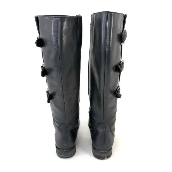 Ecco EU40 US9 Hobart Boots Black Leather Buckle Tall Knee High Ridding Moto