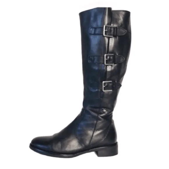 Ecco Leather Black Tall Casual Career Winter Boots 39