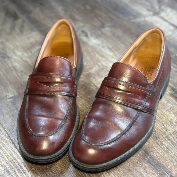 ECCO Men's Penny Loafers Leather Dress Shoes Cognac Men's Size 43