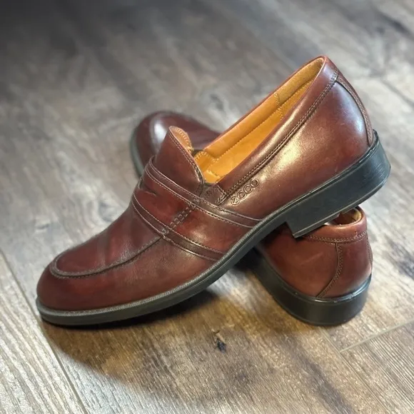 ECCO Men's Penny Loafers Leather Dress Shoes Cognac Men's Size 43