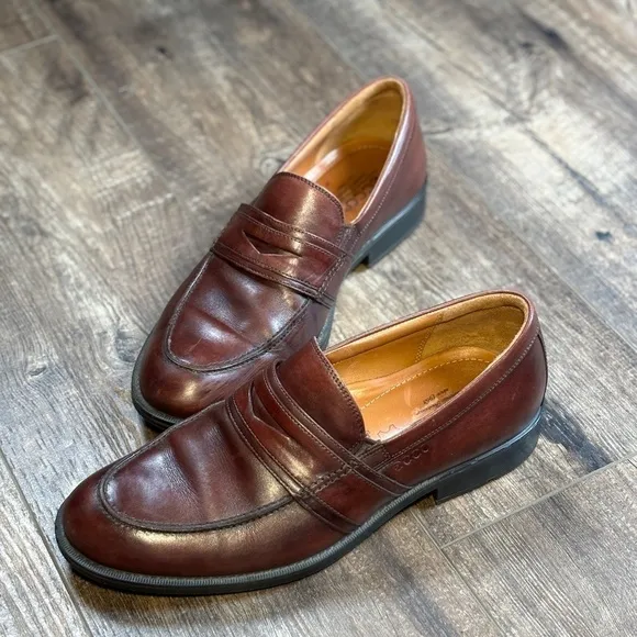 ECCO Men's Penny Loafers Leather Dress Shoes Cognac Men's Size 43