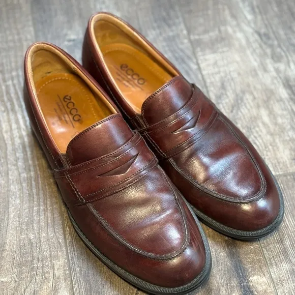 ECCO Men's Penny Loafers Leather Dress Shoes Cognac Men's Size 43