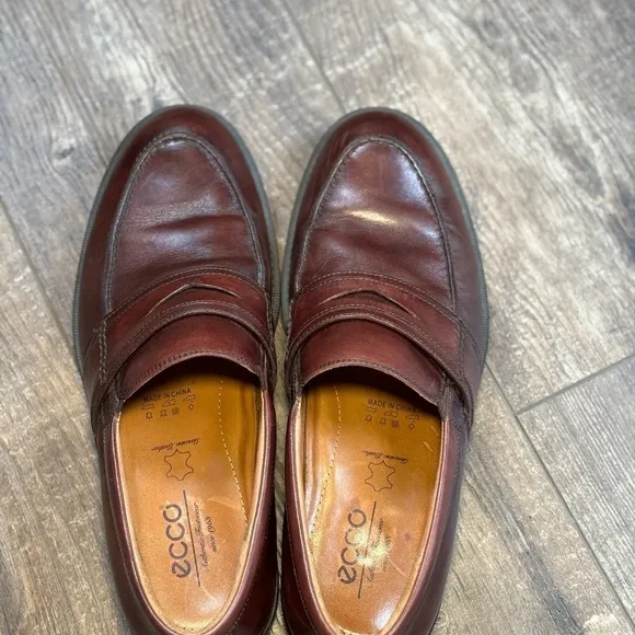 ECCO Men's Penny Loafers Leather Dress Shoes Cognac Men's Size 43