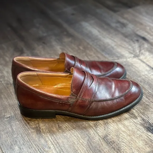 ECCO Men's Penny Loafers Leather Dress Shoes Cognac Men's Size 43