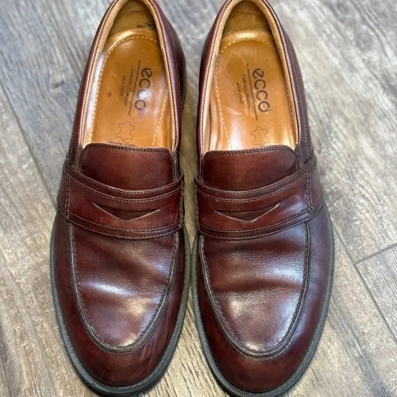 ECCO Men's Penny Loafers Leather Dress Shoes Cognac Men's Size 43