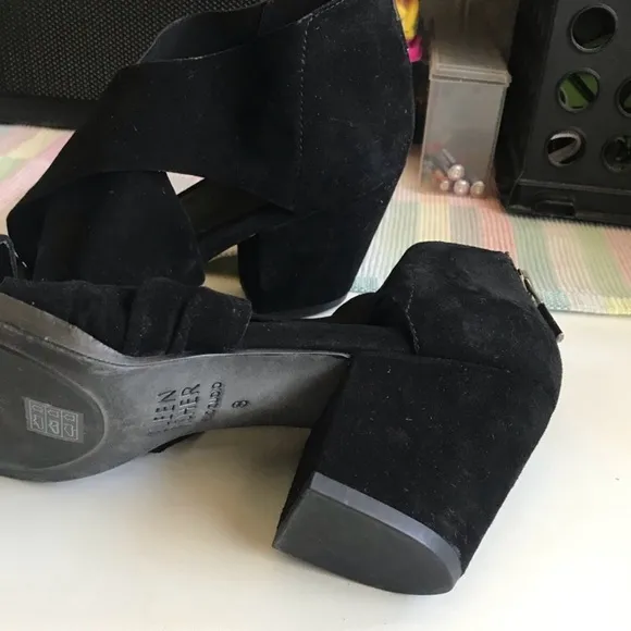 Eileen Fisher Black Suede Heeled Sandals