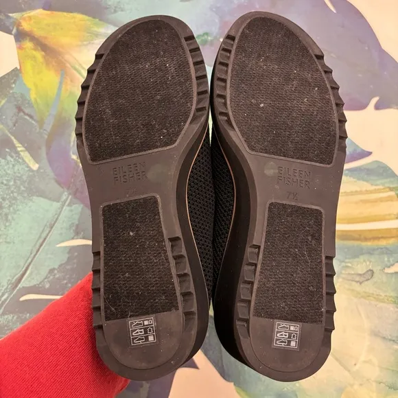 EILEEN FISHER Ergos Platform Knit Slip On Shoes Black Size 7.5