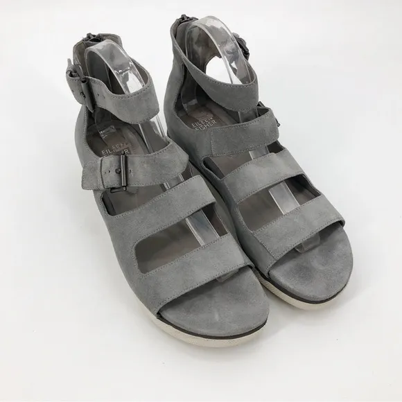 Eileen Fisher Gray Suede Platform Sneaker Sandals with Buckles