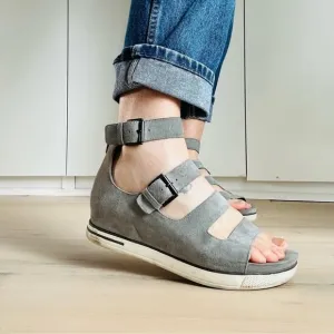 Eileen Fisher Gray Suede Platform Sneaker Sandals with Buckles