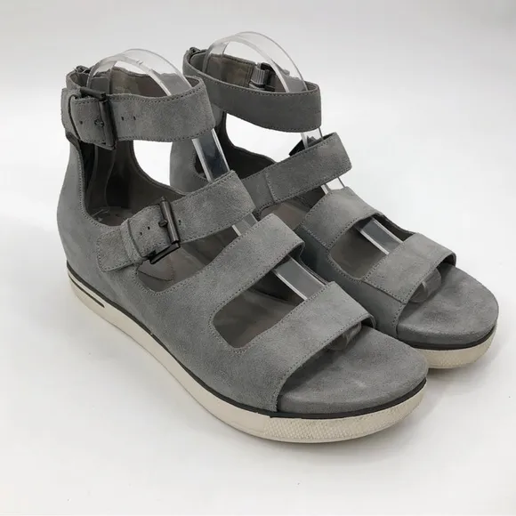 Eileen Fisher Gray Suede Platform Sneaker Sandals with Buckles