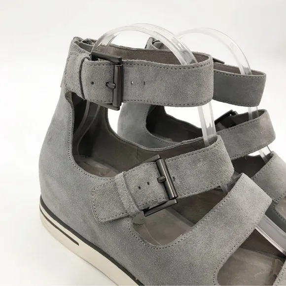 Eileen Fisher Gray Suede Platform Sneaker Sandals with Buckles