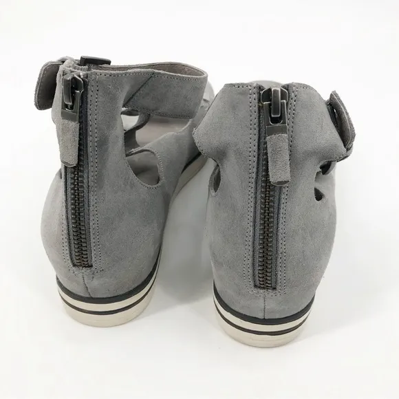 Eileen Fisher Gray Suede Platform Sneaker Sandals with Buckles