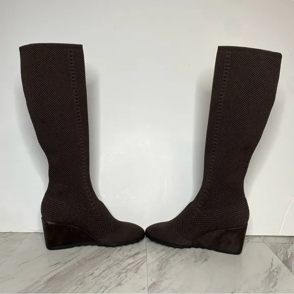 Eileen Fisher Kasana Brown Knit Wedge Heel Tall Boot 8 1/2