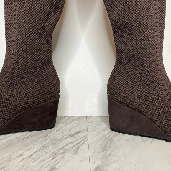 Eileen Fisher Kasana Brown Knit Wedge Heel Tall Boot 8 1/2
