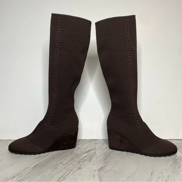 Eileen Fisher Kasana Brown Knit Wedge Heel Tall Boot 8 1/2