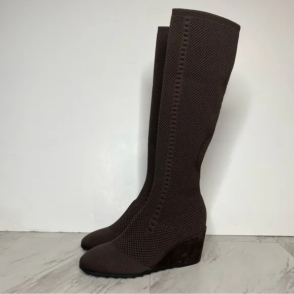Eileen Fisher Kasana Brown Knit Wedge Heel Tall Boot 8 1/2