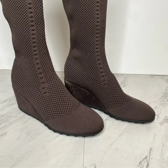 Eileen Fisher Kasana Brown Knit Wedge Heel Tall Boot 8 1/2