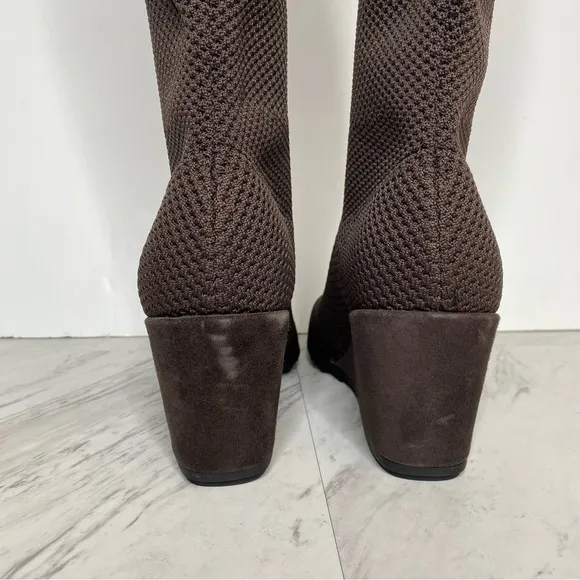 Eileen Fisher Kasana Brown Knit Wedge Heel Tall Boot 8 1/2