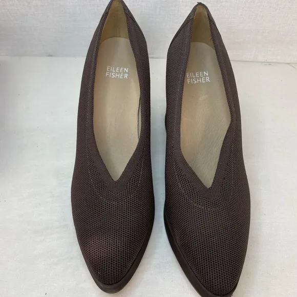 EILEEN FISHER Signy Brown‎ Pumps Fabric Leather Platform Shoes Women's 7.5