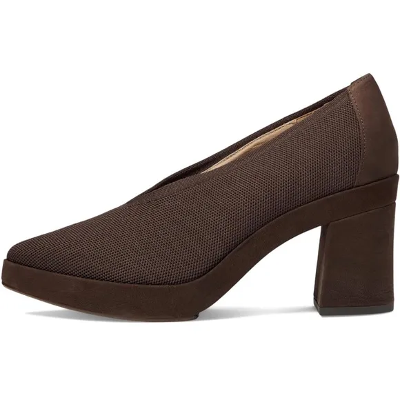 EILEEN FISHER Signy Brown‎ Pumps Fabric Leather Platform Shoes Women's 7.5