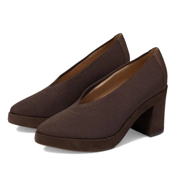 EILEEN FISHER Signy Brown‎ Pumps Fabric Leather Platform Shoes Women's 7.5