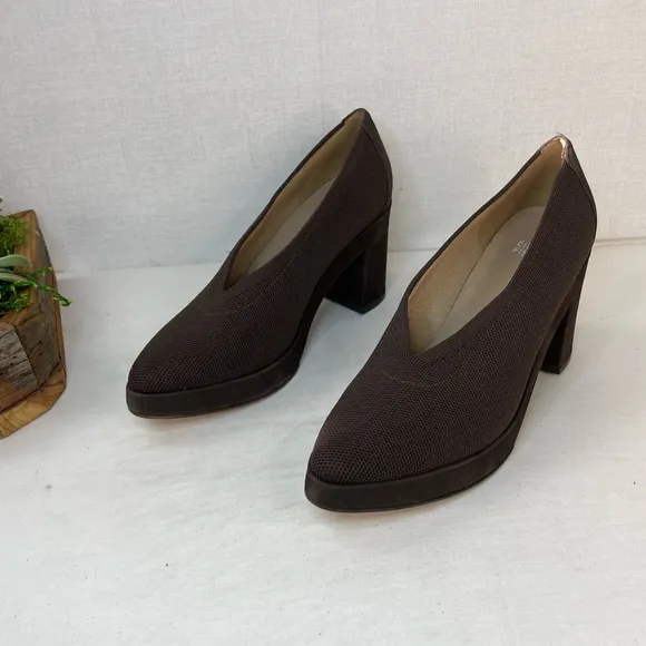 EILEEN FISHER Signy Brown‎ Pumps Fabric Leather Platform Shoes Women's 7.5