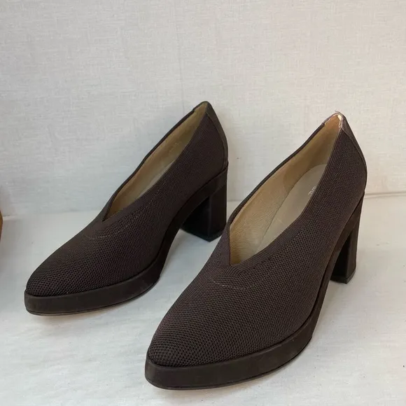 EILEEN FISHER Signy Brown‎ Pumps Fabric Leather Platform Shoes Women's 7.5