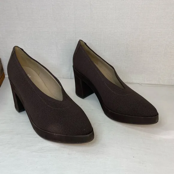 EILEEN FISHER Signy Brown‎ Pumps Fabric Leather Platform Shoes Women's 7.5
