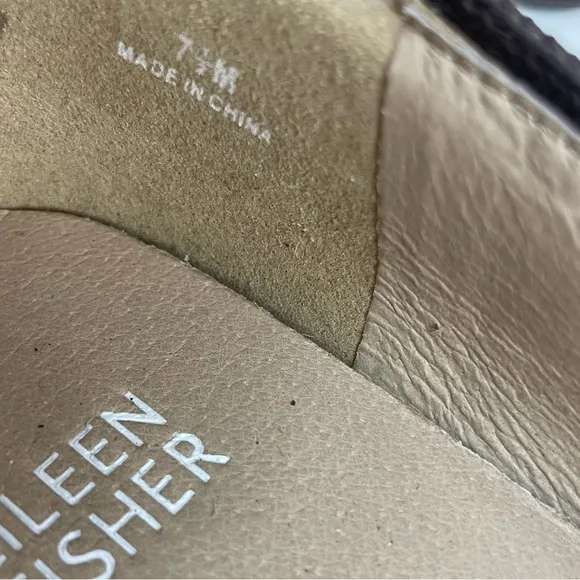 EILEEN FISHER Signy Brown‎ Pumps Fabric Leather Platform Shoes Women's 7.5