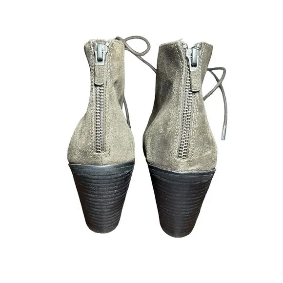 Eileen Fisher Slew Taupe Suede Lace Up Bootie Peep toe heel Sandal Sz 10 boot