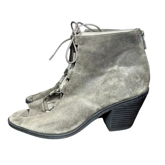 Eileen Fisher Slew Taupe Suede Lace Up Bootie Peep toe heel Sandal Sz 10 boot
