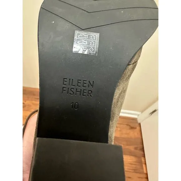 Eileen Fisher Slew Taupe Suede Lace Up Bootie Peep toe heel Sandal Sz 10 boot