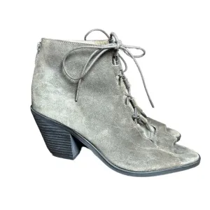 Eileen Fisher Slew Taupe Suede Lace Up Bootie Peep toe heel Sandal Sz 10 boot