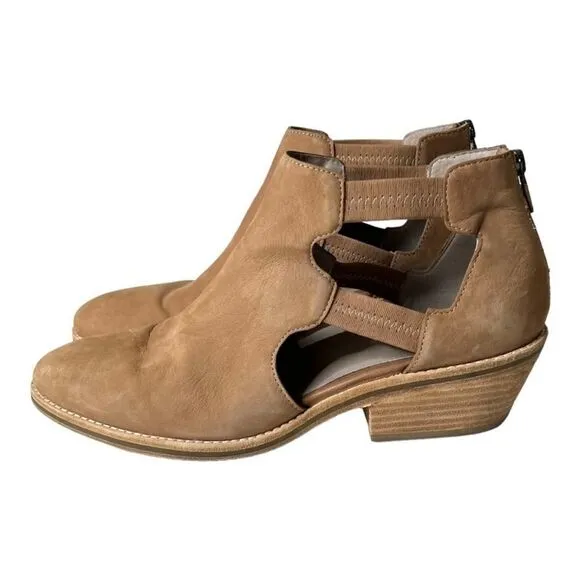 Eileen Fisher Vanda Nubuck Leather Tan Cut Out Casual Booties Size 7 B24A