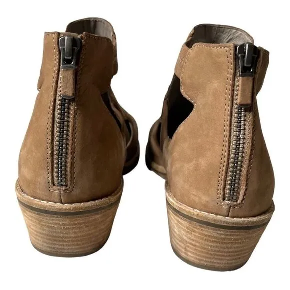 Eileen Fisher Vanda Nubuck Leather Tan Cut Out Casual Booties Size 7 B24A