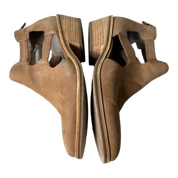 Eileen Fisher Vanda Nubuck Leather Tan Cut Out Casual Booties Size 7 B24A