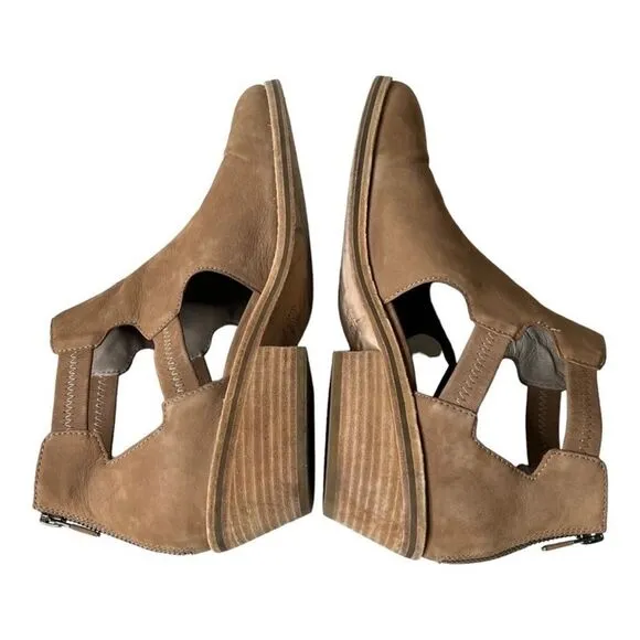 Eileen Fisher Vanda Nubuck Leather Tan Cut Out Casual Booties Size 7 B24A