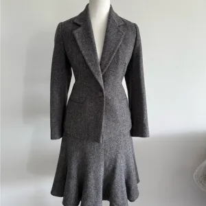 Elegant Gray Women's Blazer and Skirt