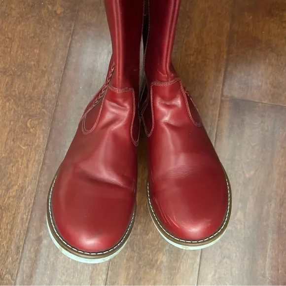 Elephantito Kid’s Braided Red Leather Knee-High Boots, Size 4