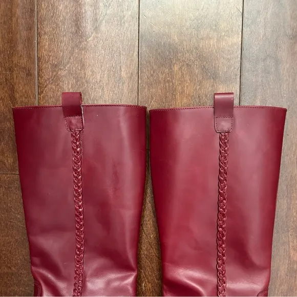 Elephantito Kid’s Braided Red Leather Knee-High Boots, Size 4
