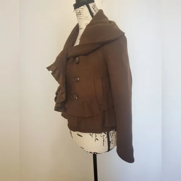 Elevenses | Brown Eschelons Antrho Double Breasted Statement Pea Coat - Size: 0P