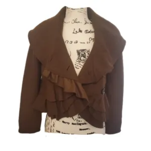Elevenses | Brown Eschelons Antrho Double Breasted Statement Pea Coat - Size: 0P