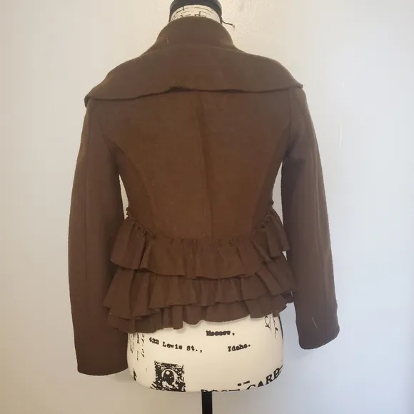 Elevenses | Brown Eschelons Antrho Double Breasted Statement Pea Coat - Size: 0P