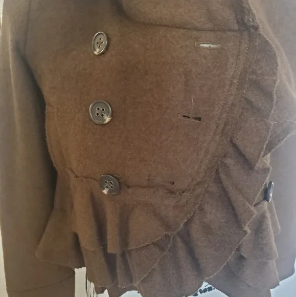 Elevenses | Brown Eschelons Antrho Double Breasted Statement Pea Coat - Size: 0P