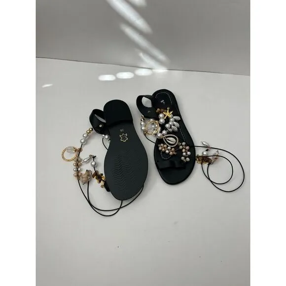 Eliana Linardarki Frutti del Mare Black Sandals